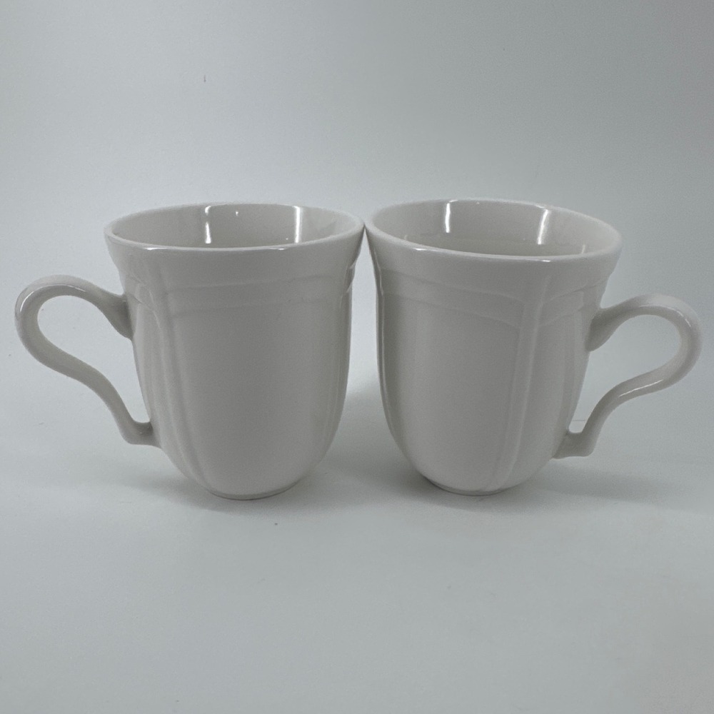 Gibson Everyday White Ceramic Coffee Mugs Set of 2 White Paneled Design